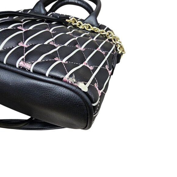 Betsey Johnson Quilted Embroidered Bows Dome Black and Pink Crossbody Bag - Picture 10 of 10